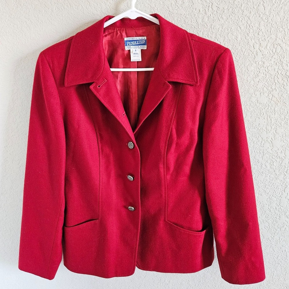 Pendleton Womans Size 8 Vintage Virgin Wool Blazer Carved Metal Buttons Colorful